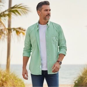 BF1031 Mens Chaps Ralph Lauren Pocket Striped Button Down Shirt M